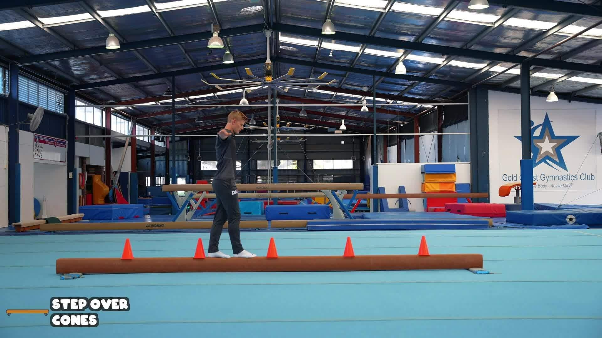 Elementary gymnastics - Beam - 6 step over cones