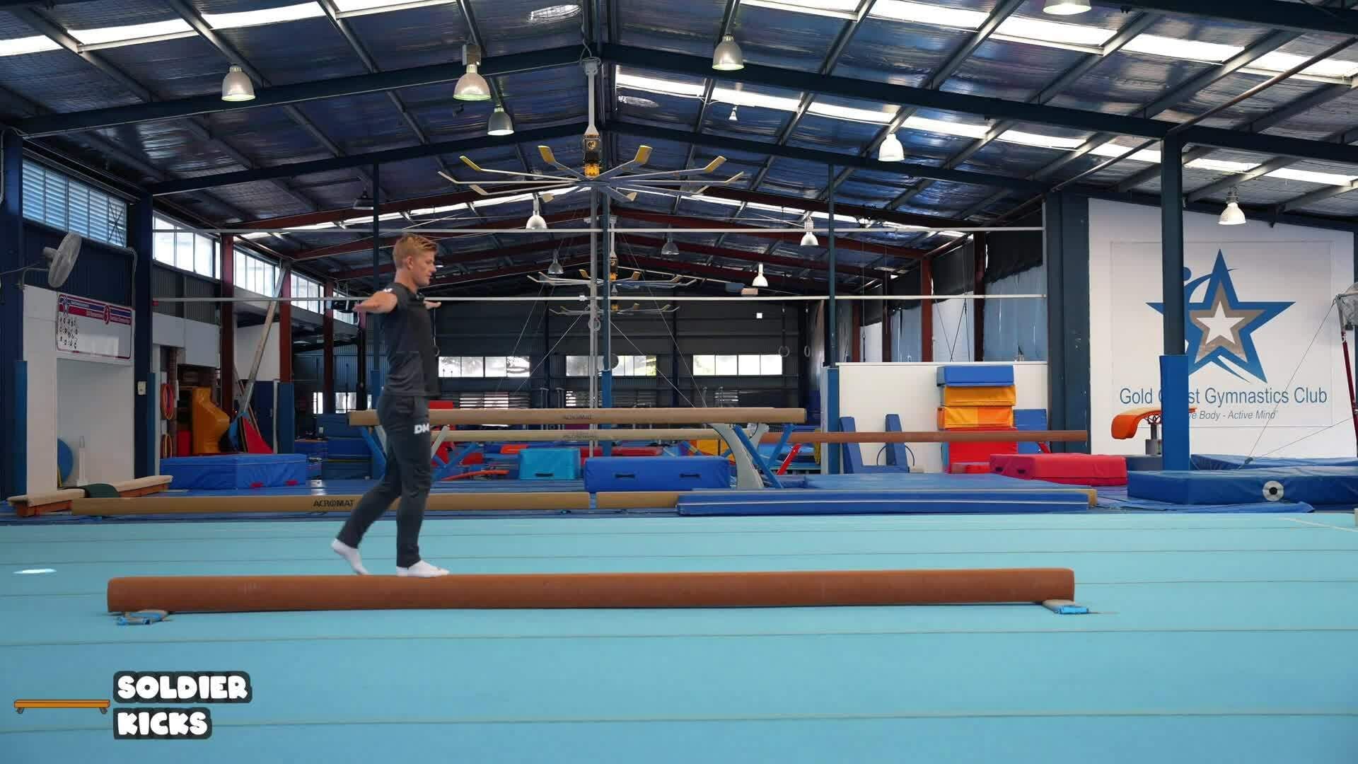 Elementary gymnastics - Beam - 2 soldier kicks