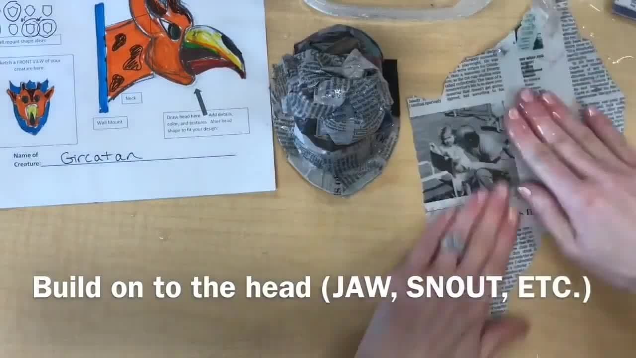 Part 3: Taxidermy Animal Trophy Heads | Art Lesson | Build the Head with Paper Mache' and Newspaper