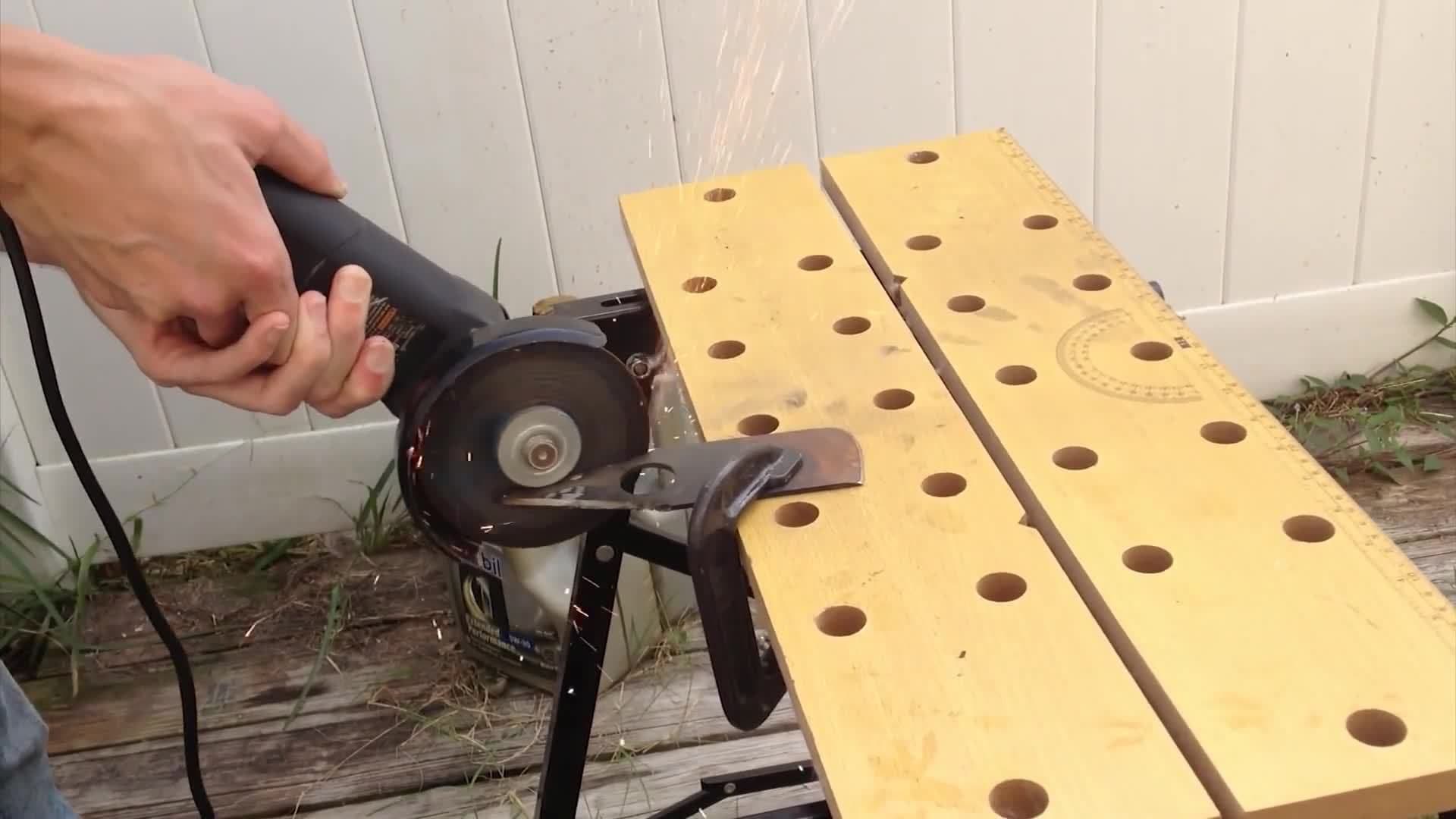 Making a knife from a lawnmower blade.