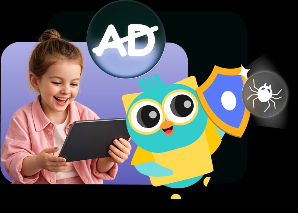 Child using tablet with AI features